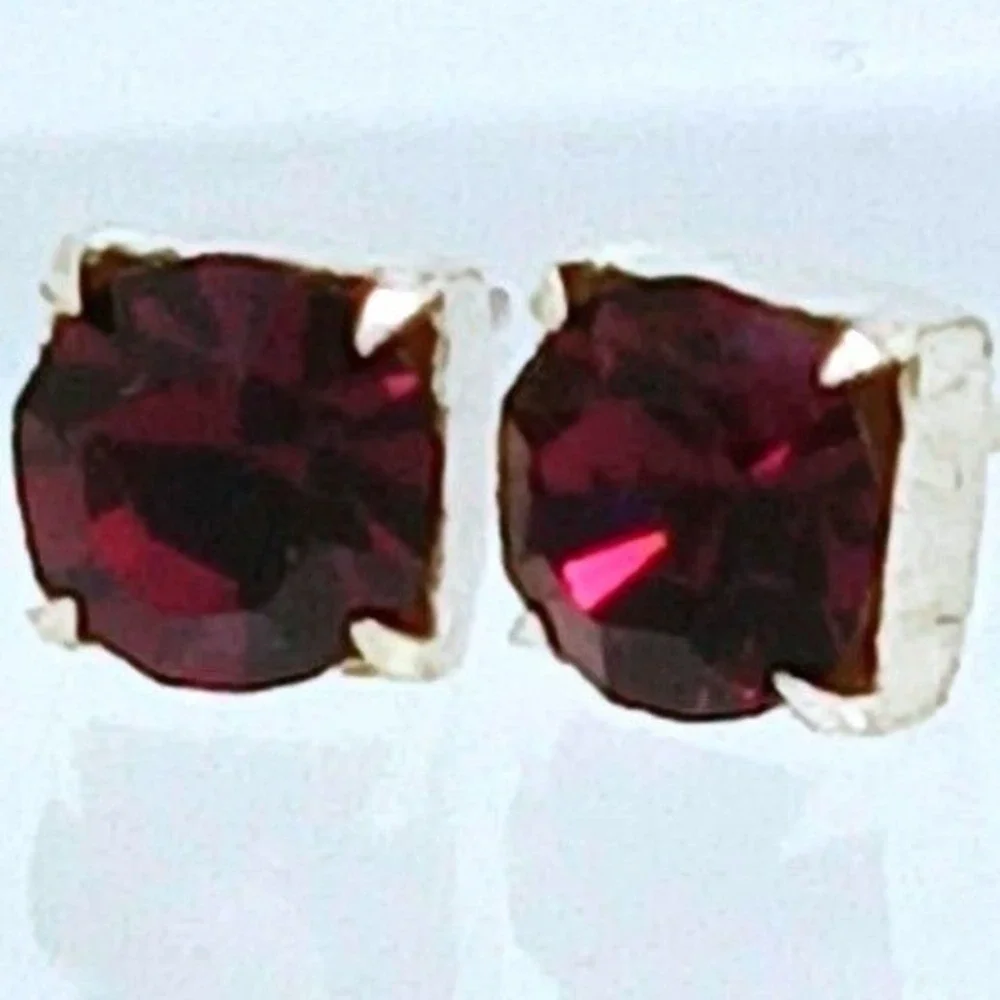 Sterling Silver Purple Crystal Stud Earrings Vintage Birthstone Jewelry February
